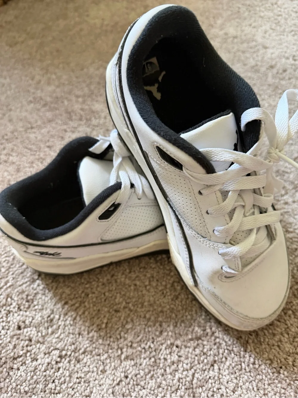 Youth Nike Jordan Flight Court White and Black Low-Top Leather Sneakers